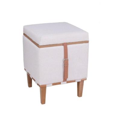 Imagem de Puff Flex Decorativo Quadrado Baú Mesa De Centro Linho Claro