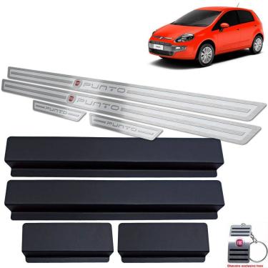 Imagem de Soleira Aço Inox Fiat Punto 2013 A 2017 Prata Alto Relevo