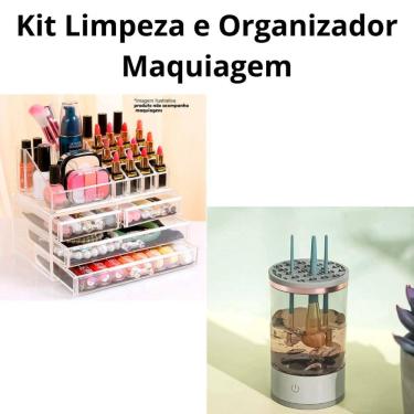 Imagem de Kit Lavador Limpador de Pinceis e Organizador Maquiagem