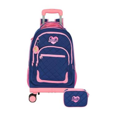 Imagem de Kit Escolar Barbie Mochila Rodas + Estojo Box - Azul
