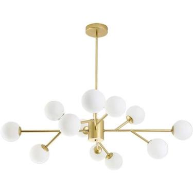 Imagem de Lustre Lustre Moderno Vidro Fosco Pendente Luz G9 Lustres Luminárias de Teto Preto e Dourado para Sala de Estar, Cozinha, Quarto, Sala de Jantar Decoração de Casa Lâmpada, Dourado 12 cabeças