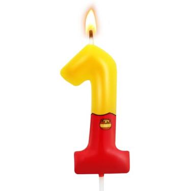 Imagem de Velas de bolo de aniversário de urso de desenho animado amarelo - Decorações de festa para chás de bebê e enfeites de cupcake (número 1)