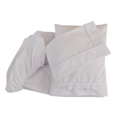 Imagem de Kit Berço Bebê 4 pçs Percal 100% Algodão Lençol c Elástico Fronhas Travesseiro Cheio (Viés Branco, Pequeno de solteiro)