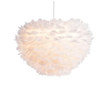Imagem de Lustre Lustre de penas brancas, luminária pendente de teto E27*3 luzes Quarto Quarto de meninas Iluminação de lustre Lâmpada suspensa exclusiva em forma de anel (30 cm)