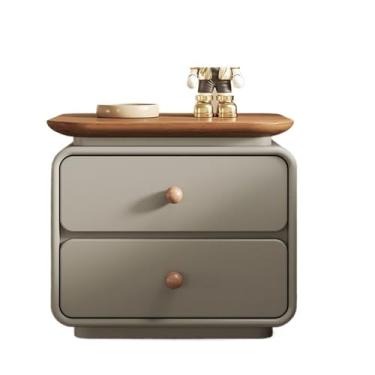 Imagem de Mesa de cabeceira para mesa de cabeceira com bandeja, mesa de cabeceira cinza, armário de armazenamento com gaveta dupla para quarto (Médio)