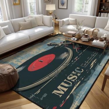 Imagem de Music Record Tapete vintage para quarto, sala de estar, estudo, tocar, tapete antiderrapante, tapetes para decoração de casa, 2,5 x 30 cm