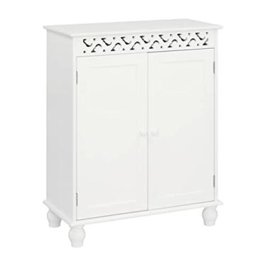 Imagem de Armário de armazenamento de piso de banheiro com prateleiras de 2 portas 60 x 34,5 x 77 cm, armário esculpido branco (D conforme mostrado)