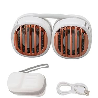 Imagem de Ventilador de pescoço para carregamento USB Ventiladores duplos mãos livres Super fluxo de ar leve dobrável ângulo ajustável Ventilador de pescoço portátil recarregável para (Branco)