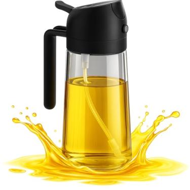 Imagem de Porta Azeite Spray 500ml Borrifador 2 em 1 - para óleos e vinagre de Vidro Transparente Recarregável com Tampa – Dispensador Moderno, Controle de Quantidade, Churrasco, Saladas e Grelhados
