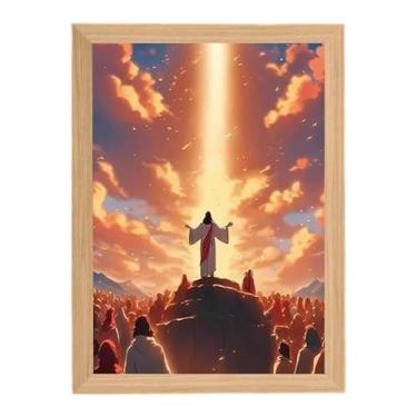 Imagem de Fenteer Lâmpada de Jesus, pintura de arte cristã inspiradora, lâmpada 4D, Jesus iluminado, imagem para escritório, Style B