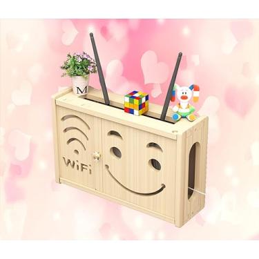 Imagem de Prateleira da caixa do roteador sem broca suporte do roteador WiFi caixa de armazenamento de parede para pendurar na parede caixa de armazenamento de parede de madeira, A-36 x 24 cm