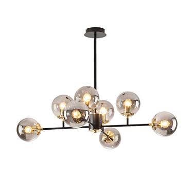 Imagem de BAZHIMAO Lustre moderno de meados do século 8 luzes globo de vidro transparente luz pendente de teto sala de estar feijão mágico molecular pendurado iluminação cozinha restaurante suspensão lâmpada