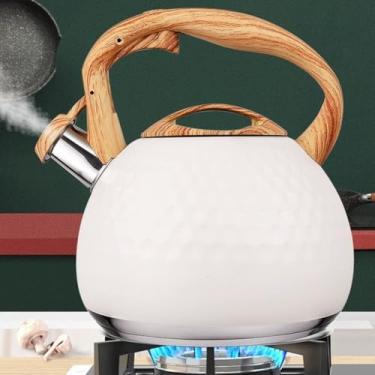 Imagem de wang hao shop Chaleiras de chá, panelas Whistlitea, padrão de martelo, chaleira para fogão, com alça ergonômica de toque legal, bule de chá, adote um botão Openiand Closiuniversal base/branco/tamanho