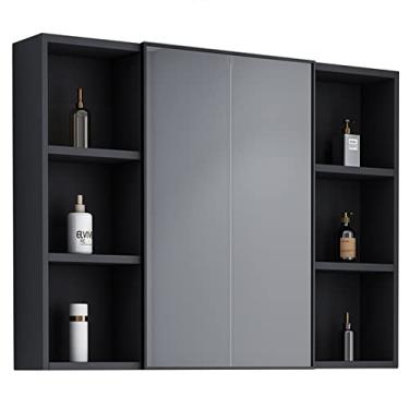 Imagem de AKALNNB Armário de remédios, espelho de banheiro, armário de maquiagem de alumínio montado na parede com armário espelho/armário com espelho articulado