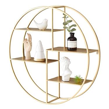 Imagem de Prateleiras flutuantes de madeira rústica, prateleira de armazenamento montada na parede, prateleiras de fazenda para decoração de parede, sala de estar, quarto, banheiro, cozinha (redonda)