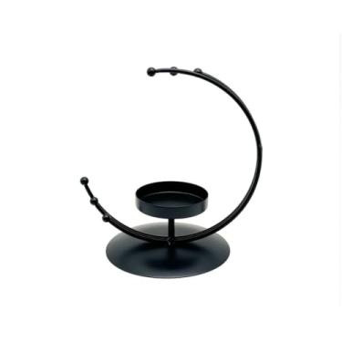 Imagem de Suporte de vela, pilar de ferro, lua, vela moderna, castiçal para mesa de jantar, festa, castiçais decorativos de casamento (9 x 13,5 cm, preto)