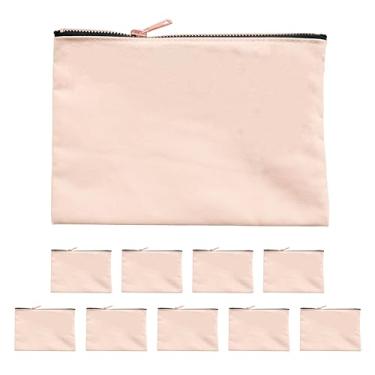 Imagem de ModParty Bolsas de cosméticos de lona – Conjunto de 10 – 21,6 cm x 15,2 cm Bolsas de maquiagem com zíper – Tela em branco para presente personalizado – Bolsas de Higiene Pessoal de Viagem por Atacado