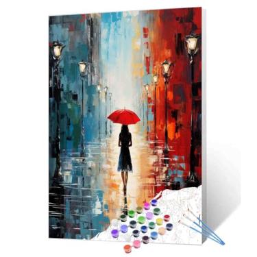 Imagem de Kits de pintura de guarda-chuva vermelho para meninas modernas com pincéis e pigmento acrílico pintura a óleo grafítica para adultos, projetos de artesanato de rua animados, presentes de decoração de