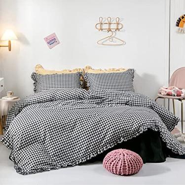 Imagem de Conjunto de capa de edredom de malha com babados, conjunto de cama de princesa ultramacio com fronhas de saia de cama, conjunto de capa de edredom durável respirável - amarelo solteiro 170 x 210 cm