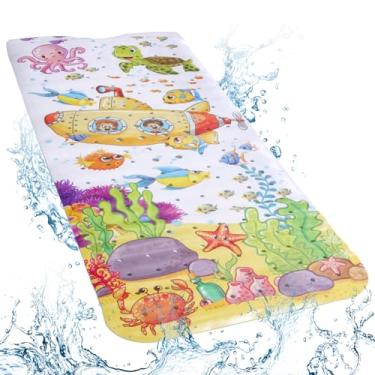 Imagem de Tapete de banho de bebê para banheira, 109 x 40 cm, grande tapete de banheira para crianças pequenas, antiderrapante, com ventosas, tapete de banho infantil fofo com estampa de desenho animado para