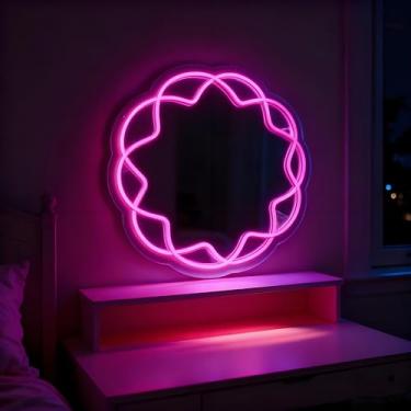 Imagem de Neonawall Flower Mirror Neon Sign for Wall Decor Light Up Letters Mirror Led Sign Birthday Party Gifts Led Decorative Night Signs Room Decorations Girls’ Birthday Party Gift for Dresser Home Bedroom