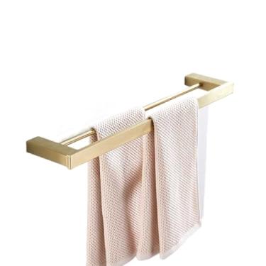 Imagem de Conjunto de acessórios de banheiro dourado escovado de aço inoxidável 304, suporte de escova de vaso sanitário, prateleira de armazenamento, barra de toalha, suporte de papel (barra de toalha dupla)