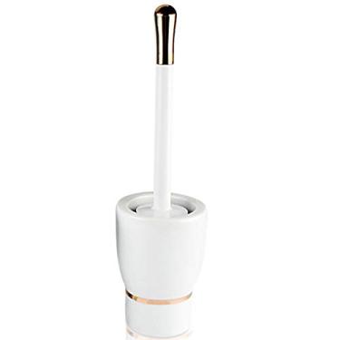Imagem de Escova de vaso sanitário de cerâmica branca e base listrada dourada e prata kit de limpeza escova de vaso sanitário e suporte (cor: B) (latão)