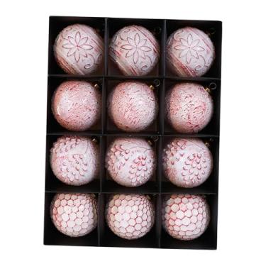 Imagem de Esquirla 12 peças de enfeites de bola de Natal de 8 cm, design vintage, presente atencioso, à prova de quebra, para guirlandas, decoração de árvore de Natal, Vermelho Branco