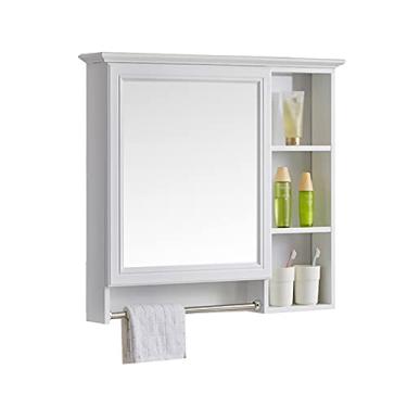 Imagem de Armário de espelho de banheiro montado na parede à prova d'água armário de banheiro com toalheiro proteção ambiental e segurança (branco 59 x 73 x 13 cm)