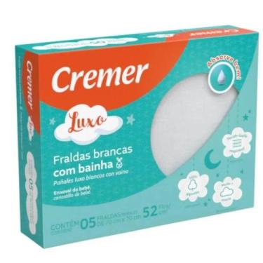 Imagem de Kit 5 Fraldas De Pano Luxo com Bainha Cremer 70x68cm Tecido 100% algod