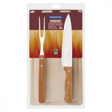 Imagem de Kit para Churrasco Tramontina com Laminas em Aço Inox e Cabos em Madeira Natural 3 Peças