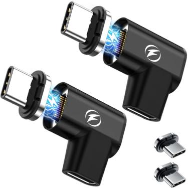 Imagem de Adaptador magnético USB C 240W, adaptador de ângulo reto de 90 graus, 24 pinos 40Gbps 8K 60Hz USB-C compatível com Thunderbolt 3/4 para MacBook Pro/Air, laptops, smartphones e mais dispositivos tipo C