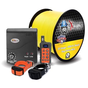 Imagem de Cerca elétrica para cães + treinador remoto – 2 cães / 1000 m de calibre 20 (até 1 acre) – Solução dupla para conter e treinar seu cão com uma única coleira
