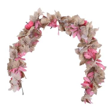 Imagem de Aqur2020 Guirlanda de Outono de Abóboras Rosa, Folhas de Bordo, Decorações de Outono Com Abóboras de Espuma e Folhas de Tecido para Casa, Varanda, Lareira Ao Ar Livre