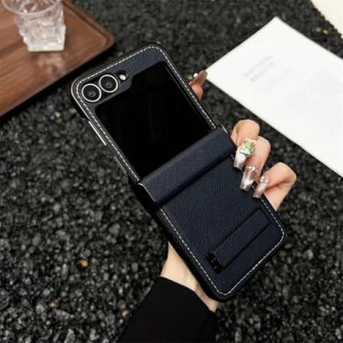 Imagem de Capa protetora de couro com dobradiça e suporte para Samsung Galaxy Z Flip6 à prova de choque (para Samsung Galaxy Z Flip6/azul)