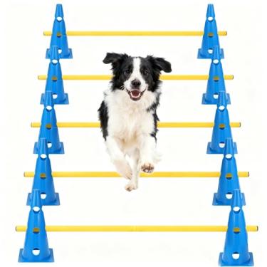 Imagem de HFYZZ Conjunto de cone com obstáculos para cães de agilidade, cones de agilidade de 10er 32,5 polegadas e hastes de agilidade de 5er 70 cm, barra transversal ajustável em altura para reabilitação de