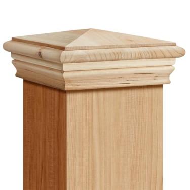 Imagem de Geetery 1 peça 4 x 4 tampa de poste de madeira Newel tampa de poste para cobertura de cerca tampas de deck resistentes para cercas externas, caixas de correio e decks (madeira de cedro)