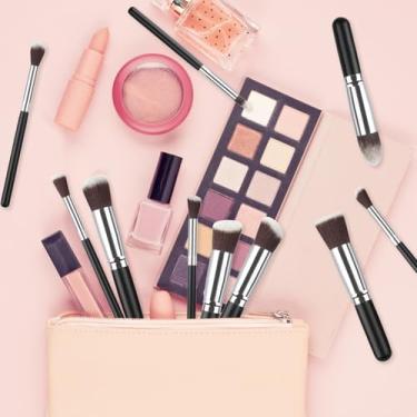 Imagem de Conjunto de pincéis de maquiagem para viagem - 10 peças de cerdas macias de nylon preto prata kit de pincéis cosméticos - preto e prateado