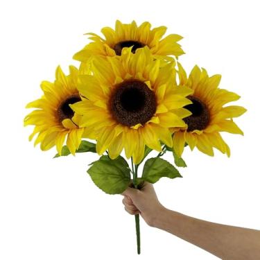 Imagem de Buquês de girassol artificial, arbusto floral, girassol, flores silvestres falsas para chuveiro, casa, casamento, decoração de primavera, noiva segurando flores, vaso de mesa faça você mesmo