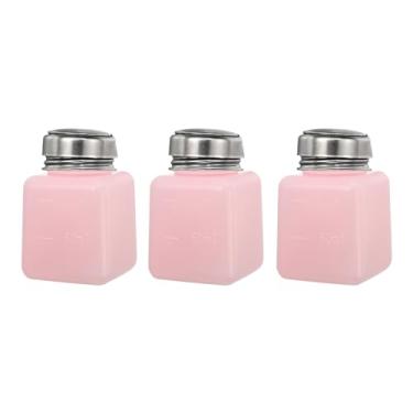 Imagem de Dispensador de álcool solvente 120 ml/113.4 g Pink Push Down Liquid Pump para limpador de acetona, removedor de esmalte de maquiagem, 3 peças