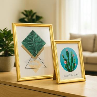 Imagem de Porta-retrato 10 x 15 cm, 1 pacote, moldura para exibição de fotos, mesa e parede, dourada