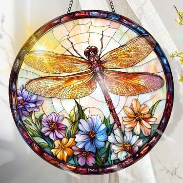 Imagem de Acrílico colorido, decoração de janela suspensa de libélula com design de vitral impresso, apanhador de sol, arte de parede de arco-íris, ideia de presente e ornamento de jardim, uso interno e externo