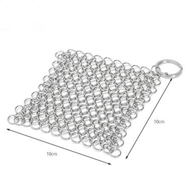 Imagem de Lavagem de aço inoxidável 10 x 10 cm ferramenta de cozinha doméstica quadrada limpeza cota panelas anel circular escova panela (prata)