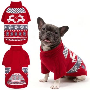 Imagem de EXPAWLORER Suéter de Natal para cães pequenos, médios e grandes, malha de gola rolê, roupas para animais de estimação, suéter de Natal, macacão quente e macio de inverno para filhotes, meninos e