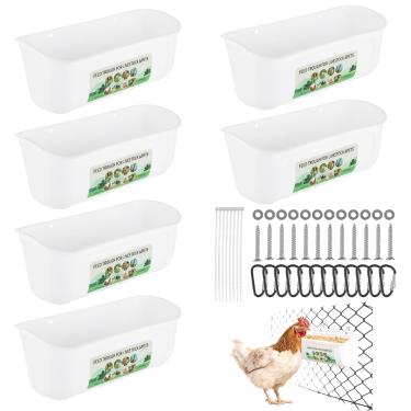 Imagem de YAYODS Pacote com 6 alimentadores e bebedouros de galinha suspensos, alimentadores de cabra de pato com clipes, recipiente de alimentação para aves de capoeira, branco