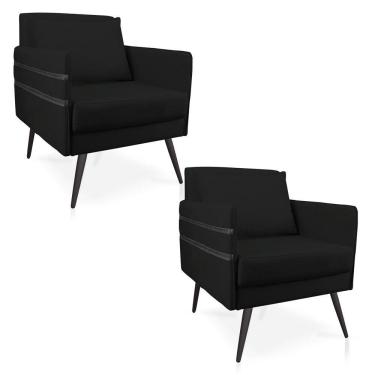Imagem de Kit 02 Poltronas Mari Suede Pés Palito De Ferro Preto Preto