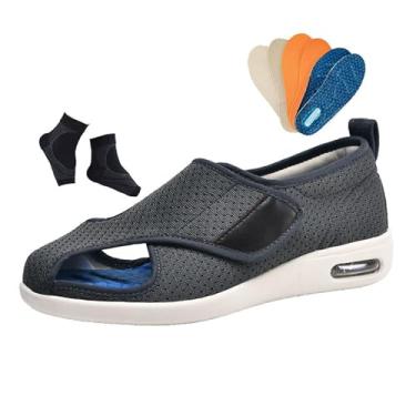 Imagem de Calçado Para Pés Diabéticos, Calçado Ortopédico Ajustável ​​Largos Para Artrite E Edema Diabético Masculino, Conforto Largo Caminhada Engorda Alargamento, Para Edema, Fasceíte(Dark Gray,47 EU)
