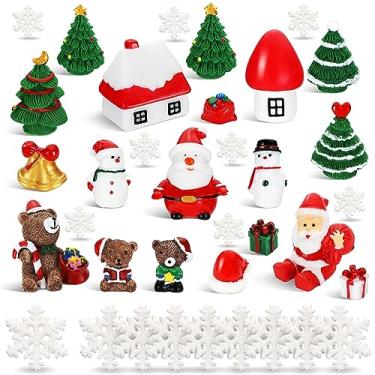 Imagem de 45 peças de ornamentos em miniatura de árvore de Natal boneco de neve pequeno sino urso cabana castelo floco de neve mini ornamentos para decorações de festa de Natal