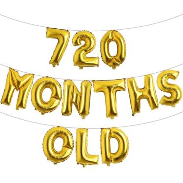 Imagem de Banner de balão multicolorido com glitter de 720 meses - Decorações engraçadas de aniversário de 60 anos e festas de aniversário (ouro de 720 meses)