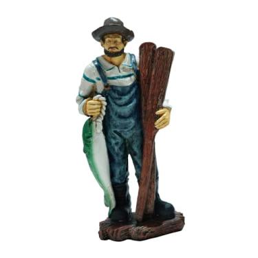Imagem de Generic Estátua de pescador, escultura de mesa, peça central para interiores, figura de marinheiro em resina, escultura para estante ou lareira, com Peixe